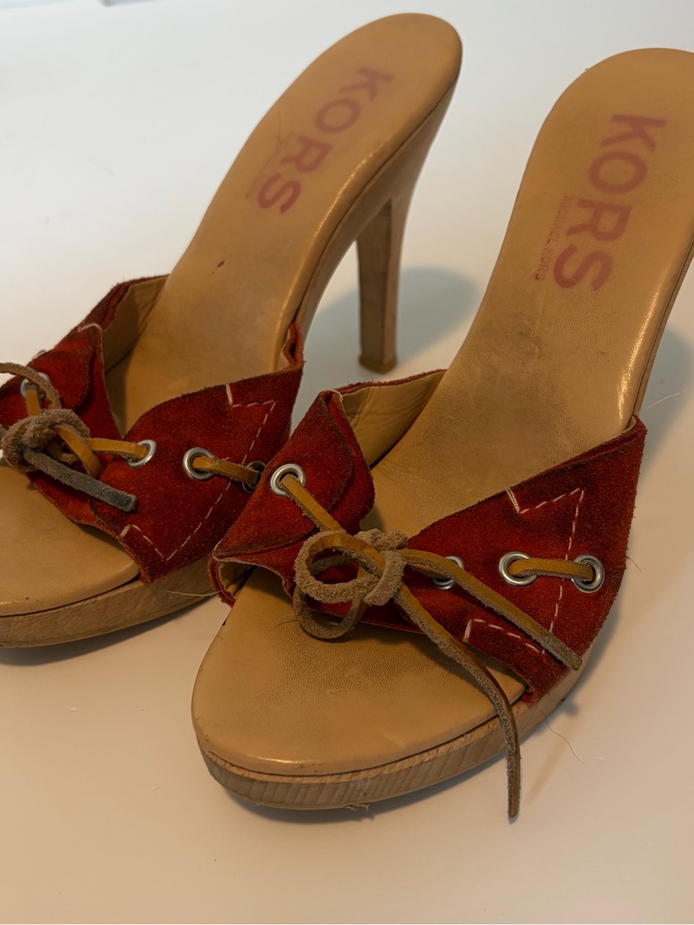 Michael Kors Red Suede Lace-Up Open-Toe Heels